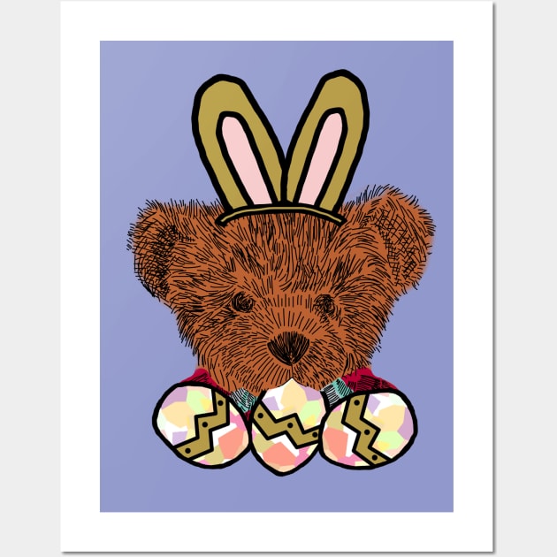 Happy Easter Bunny Ears on Teddy Bear Eating Easter Eggs Funny